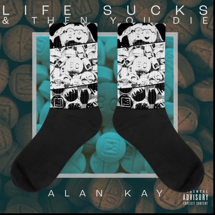 “LIFE SUCKS THEN YOU DIE” SOCKS BLACK AND WHITE